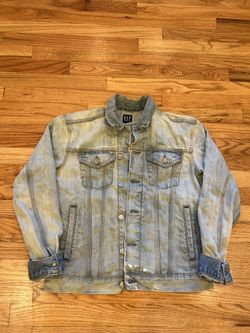 Gap blue denim jacket small white paint wash  Size small