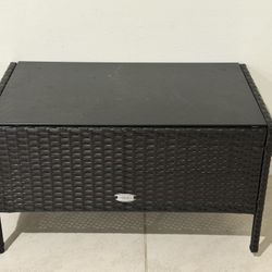 black resin wicker outdoor coffee table 28” L X 16” W X 16” H 