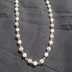 Chain Beads Necklace With Rhinestones