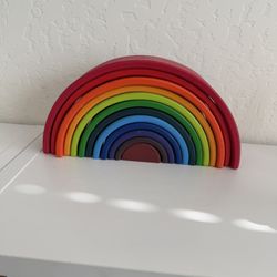 12 Pcs Large Toddler Kids Wooden Rainbow Stacking Blocks in Primary Colors