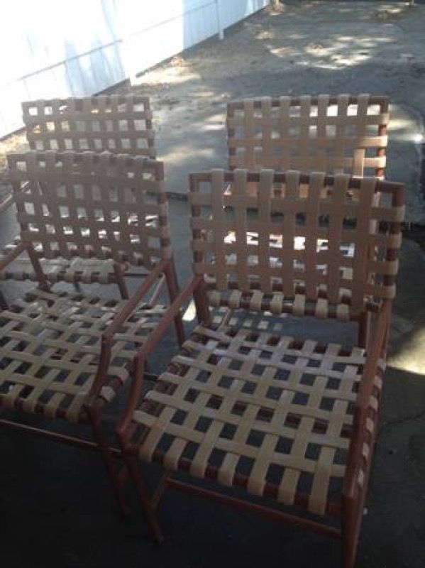 Four Metal Pool Chairs, Brown in Color