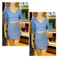 Solid Ribbed Crop Top Skirt Set