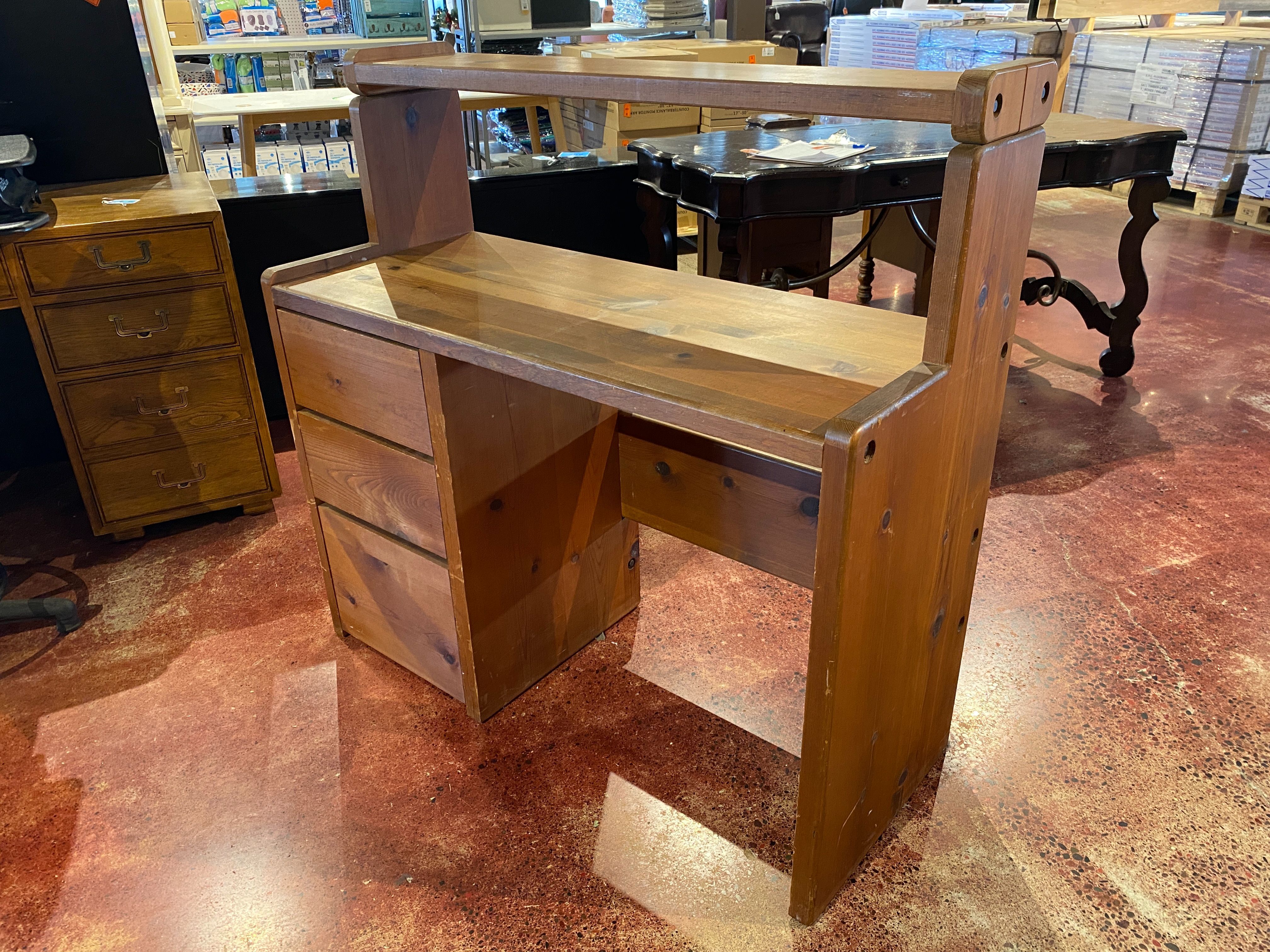 Rustic Three Drawer Desk with Second Level Shelf