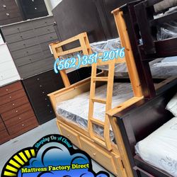 Twin Full Bunk Bed Natural Litera Cama Con Colchones Trundle 