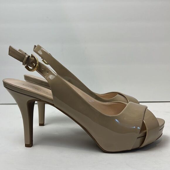 !Franco Sarto Nude Patent Peep Toe Platform Slingback Shoes Size 8.5