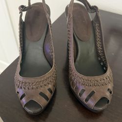 Cathy Jean Brown Leather Sling Back High Heels