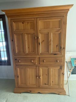 Solid pine wood dresser and matching armoire