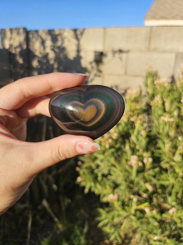 Rainbow Obsidian Crystal Heart Carving from Mexico