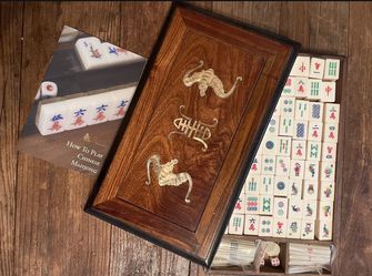 Antique Hybrid Bamboo Mahjong Tiles In Slide Top Wood Box Auction