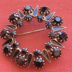 black crystal and enamel brooch 