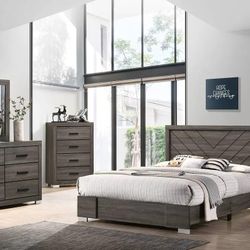 Brand New Grey 4pc Queen Bedroom Set (Available In Eastern King)