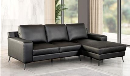 Brand New Black Leather Modern Style Sectional Sofa