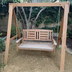 Hardwood Patio / Garden / Outdoor Porch Swing, 2 Seater with Stand, Natural