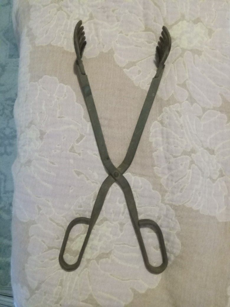 Antique Coal And Log Tongs  With Antique Coffee Grinder Parts