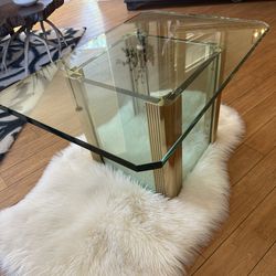 Leon Rosen for Pace Collection Ribbed Bronze & Glass Coffee Table