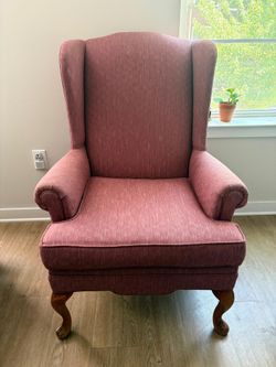 Queen Anne Style Wingback Armchair - Rose Fabric