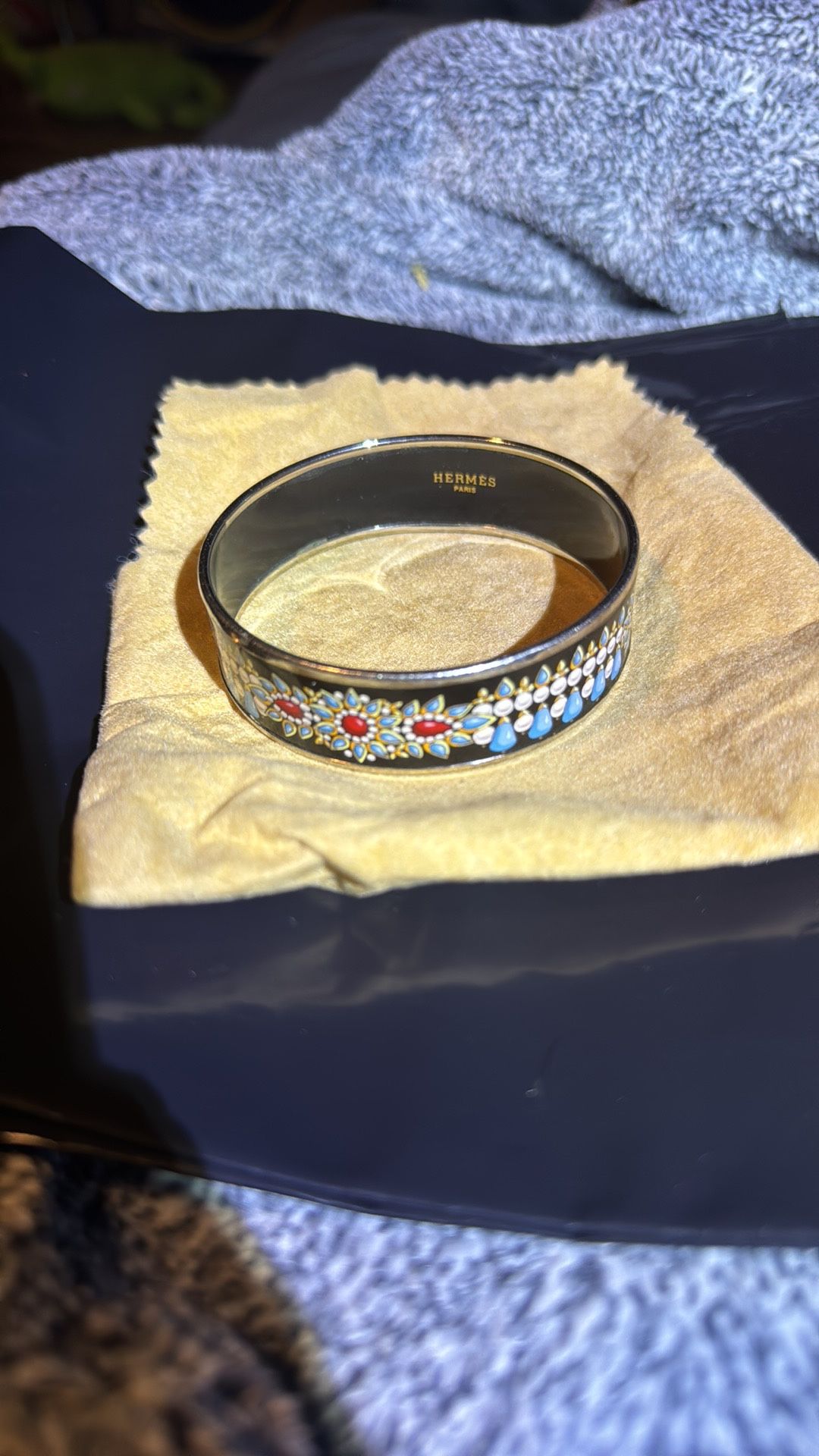 Hermes enamel flowers bangle bracelet in excellent condition