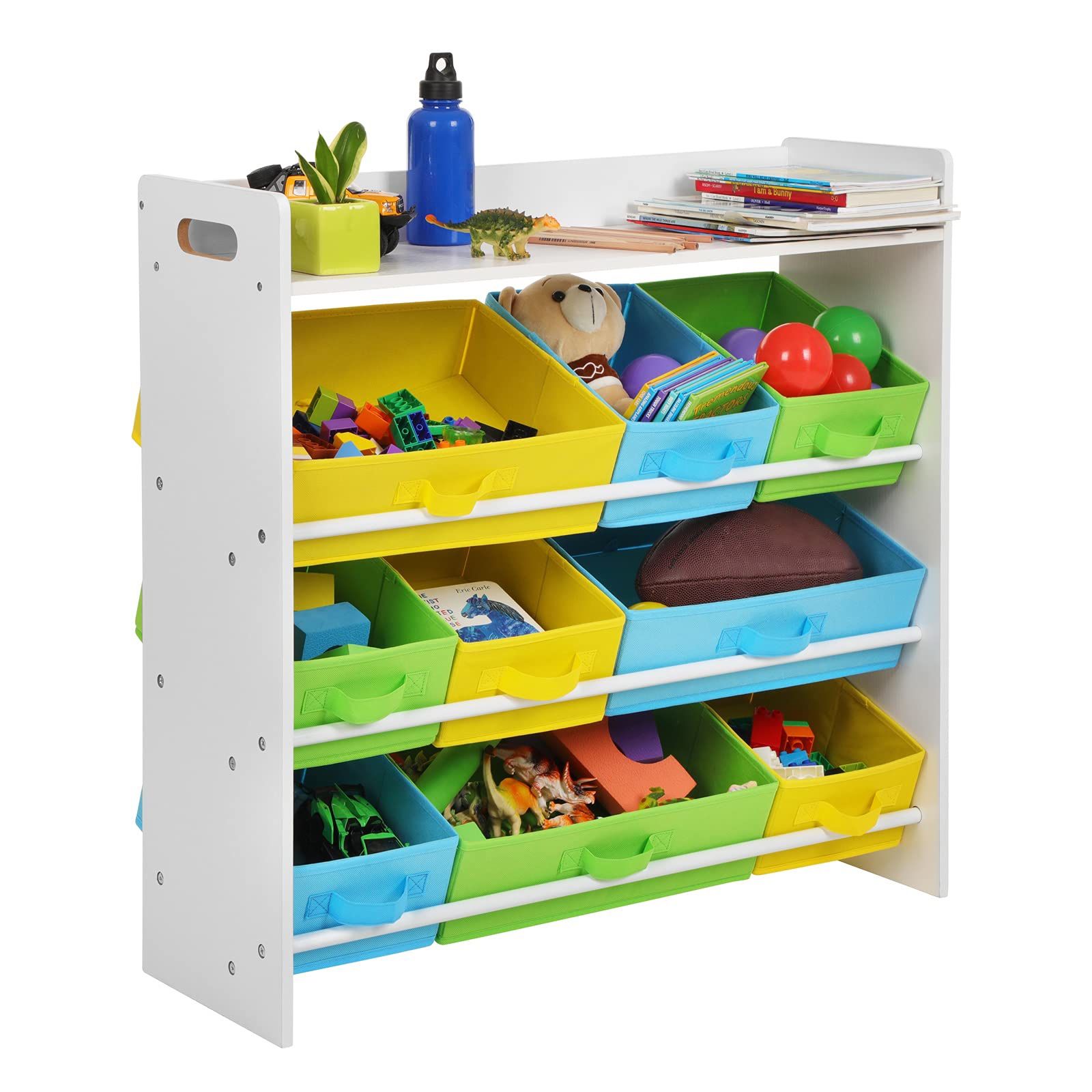 Organizer and storage bins, Kid’s toy storage Unit with 9 Removable Non-Woven Fabric, Top Book Shelf, for Nursery Playroom
