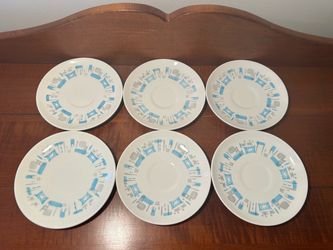 Set of 6 Vintage Fire King Blue Heaven Saucers 6 5/16” diameter