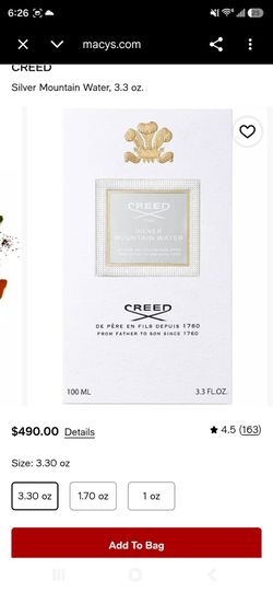 Creed Silver Mountain Water Eau de Parfum 3.3 oz perfume cologne