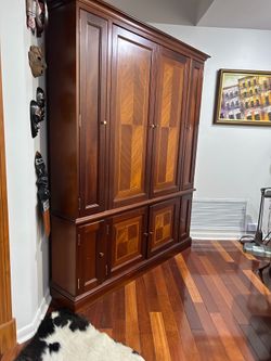 Solid Hardwood - High Quality Armoire/entertainment Unit With Detailed Inlay Doors