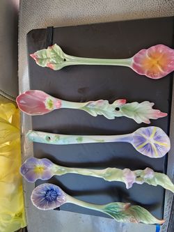 Ceramic Floral Decorative Spoons Set of 5