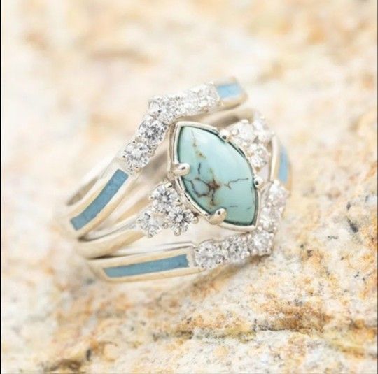 3 Layer Turqouise W/ Moissanite Ring