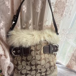 Coach furlined purse w/matching wallet 