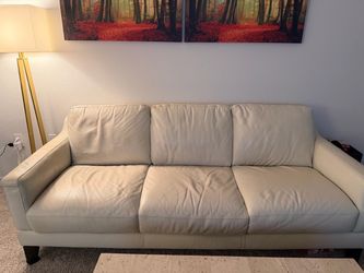 Macy’s Genuine Leather Sofa – Cream/Off-White