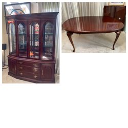Bernhardt Dining Table(with 2 leaves) and China Cabinet 