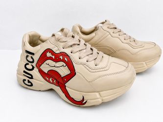 Rhyton Mouth Print Ivory Chunky Sneakers