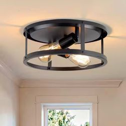 GMGSROM 12.7 in. 2-Light Farmhouse Flush Mount Ceiling Light, Black