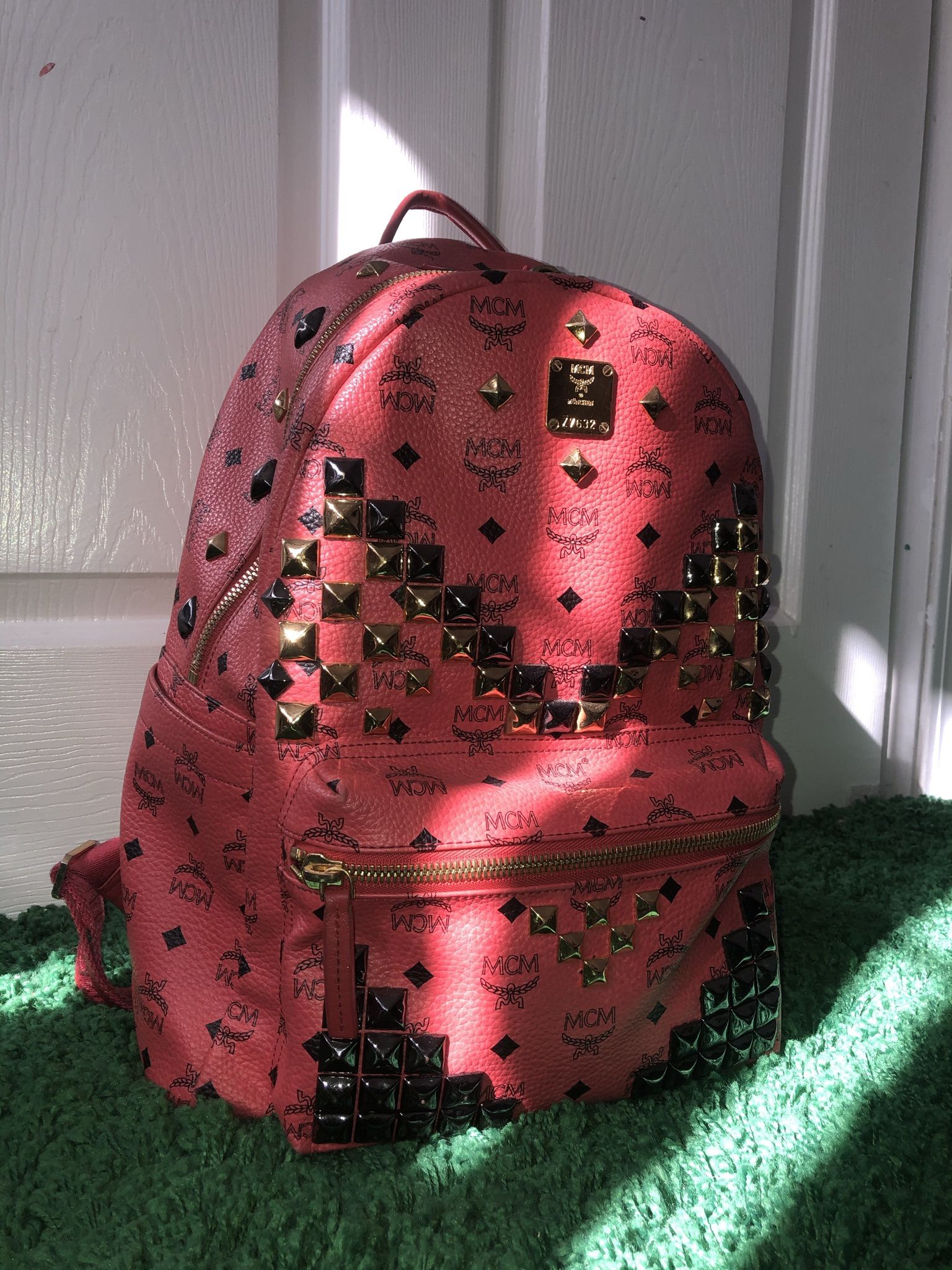 MCM Red Studded Backpack Regular size