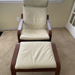 poang armchair and ottoman, brown/glose off white