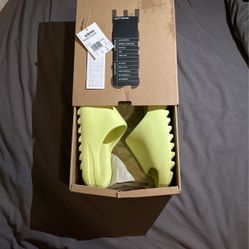 green yeezy slides
