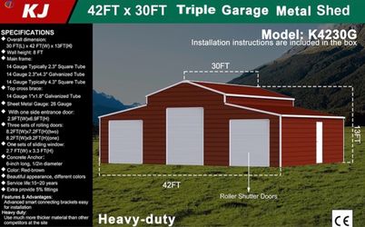 KJ 42x30 FT Triple Garage Metal Shed
