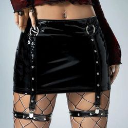 Studded PU Leather Bodycon Mini Skirt