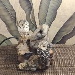 Tabletop Northern Barred Owl Rocks Waterfall Vtg Tranquil Water Fountain Statue 