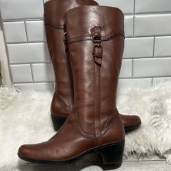Clarks Ingalls Delaware Brown Leather Tall Riding Boots 9 M