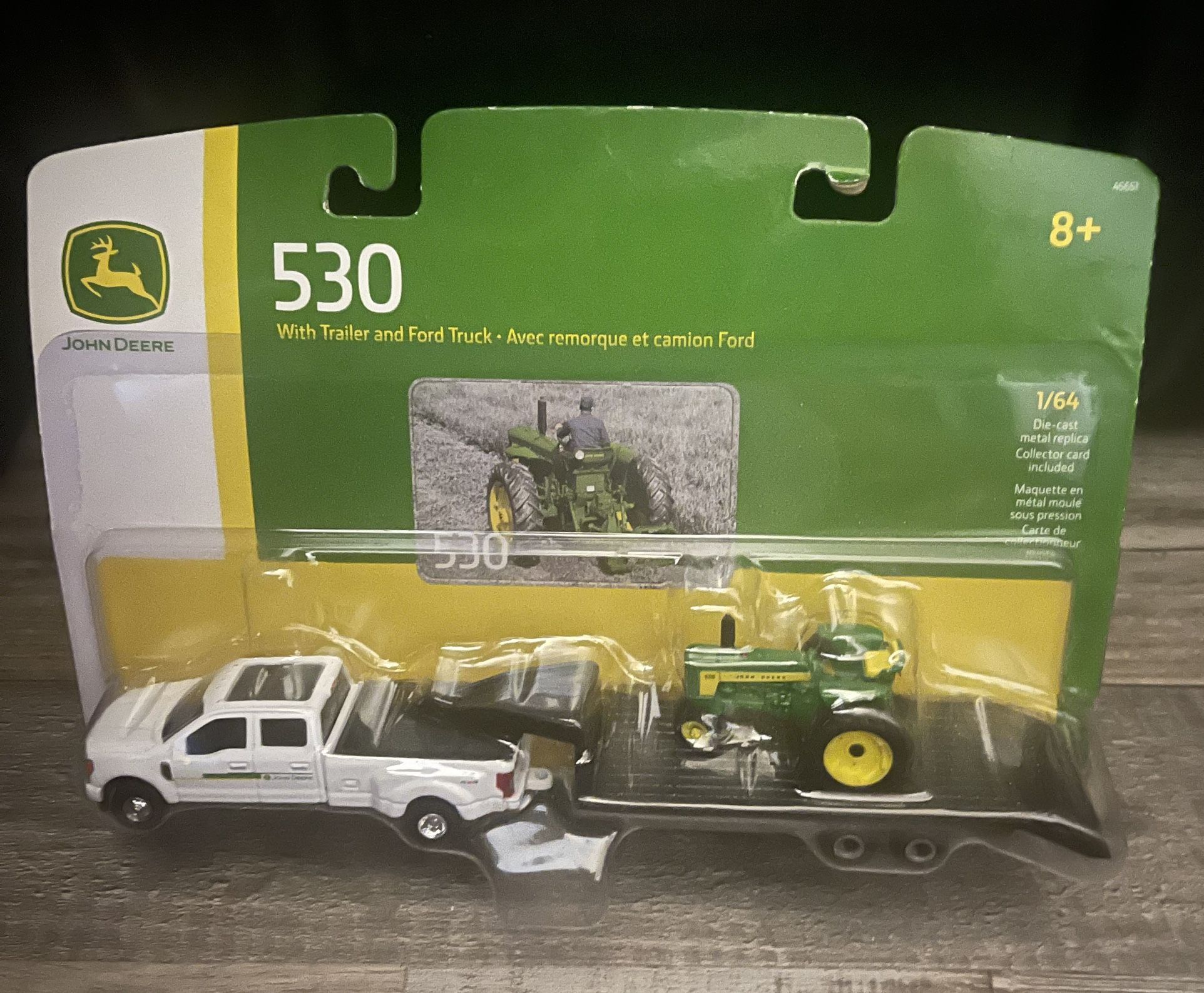 John Deere 530 Tractor with A  F350 Ford Truck and Trailer Set 1/64 Scale New 