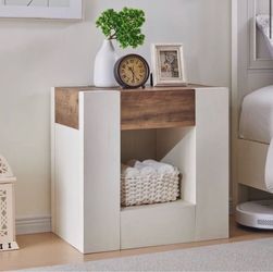 OKD 24" Wide Modern Nightstand, Wood Night Stand with Charging Station & Hidden Drawer, Side Table Bedroom with Storage Shelf, End Table, Rustic Oak w