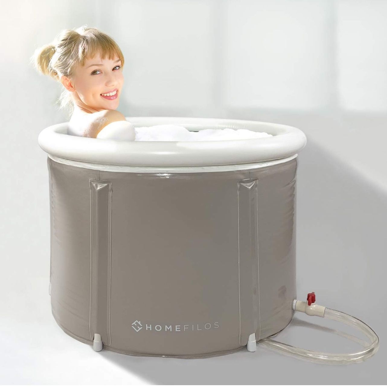 Portable Bathtub (Small) by Homefilos, Ice Bath and Cold Plunge for Athletes, Inflatable Adult Size Japanese Soaking Hot Tub for Shower Stall