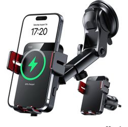 Wireless Car Charger 15W Auto Clamping Phone Holder Dash Windshield Vent Car