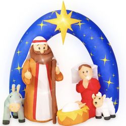 Rocinha Christmas Inflatable Nativity Scene Outdoor 7.5FT W Inflatable Christmas Decorations for The Yard, Christmas Blow Up Decorations with Star of 