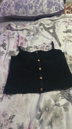 Black Smocked Crop Top with Gold Buttons