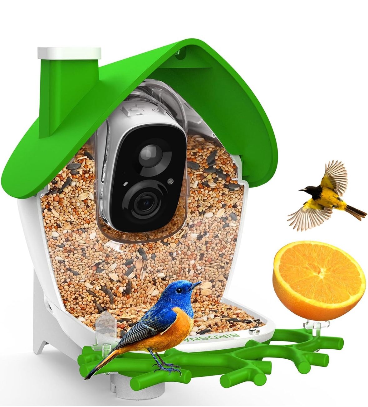 🔥 Smart Bird Feeder with Camera, 2K Detachable Video Bird Feeder Live with 32GB Card Fruit Fork, AI Identify Feather Species, Auto Record in Backyard