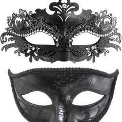 NEW Couple Masquerade Masks Venetian Halloween Costume Mask. Package Includes: 2 masks, one is metal with lace edging sequins, the other is plastic wi