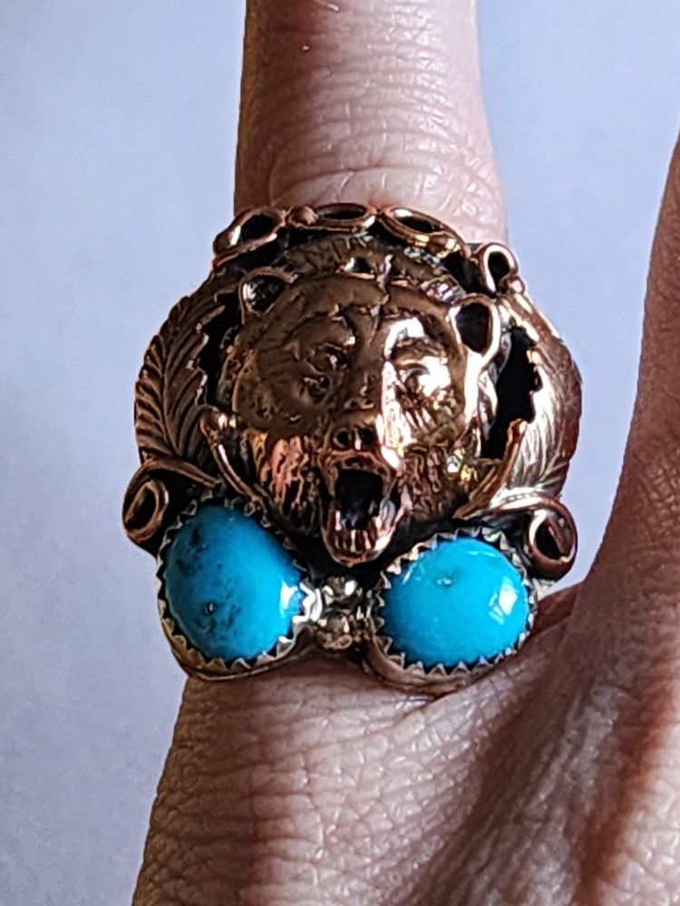 925 Silver Designer Turqoise Bear Ring.
