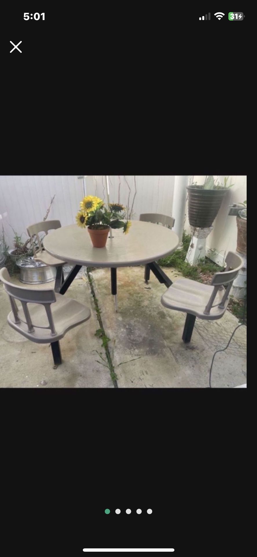 Heavy Duty Outdoors Patio Table W 4 Chairs Metal Fiberglass