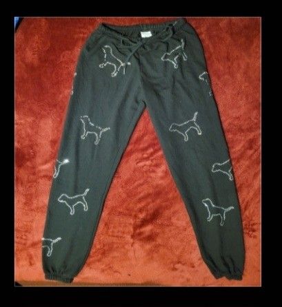 WOMENS VS PINK BLING JOGGERS BLACK AND SILVER SIZE XS 